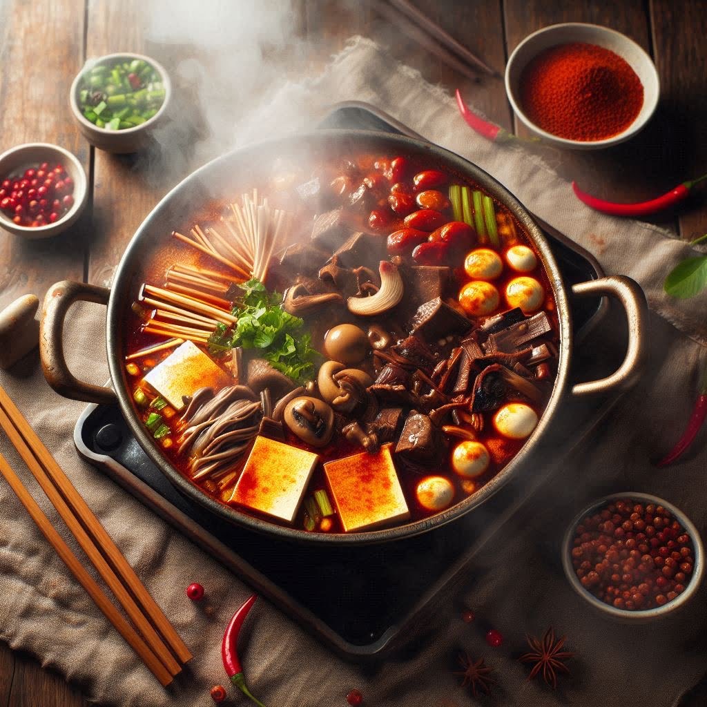 麻辣火鍋（鴨血、丸子、豆腐、辣椒、香料）